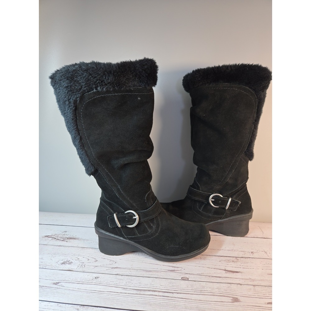 Naturalizer Mid-calf Black Suede Boots Buckle Faux Fur Woman's size 8 1/2 Zipper